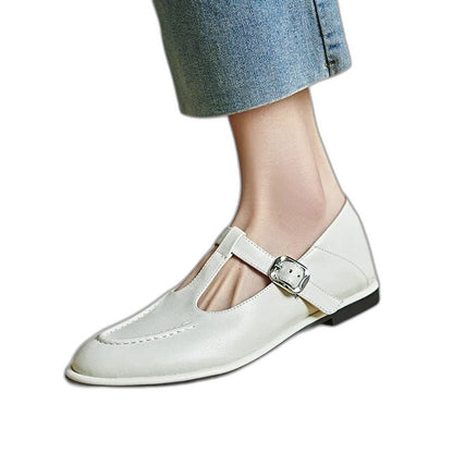 Comfortable Black Leather Mary Jane Shoes for Women with Closed Toe Buckle Casual Style