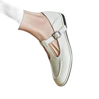 Comfortable Black Leather Mary Jane Shoes for Women with Closed Toe Buckle Casual Style