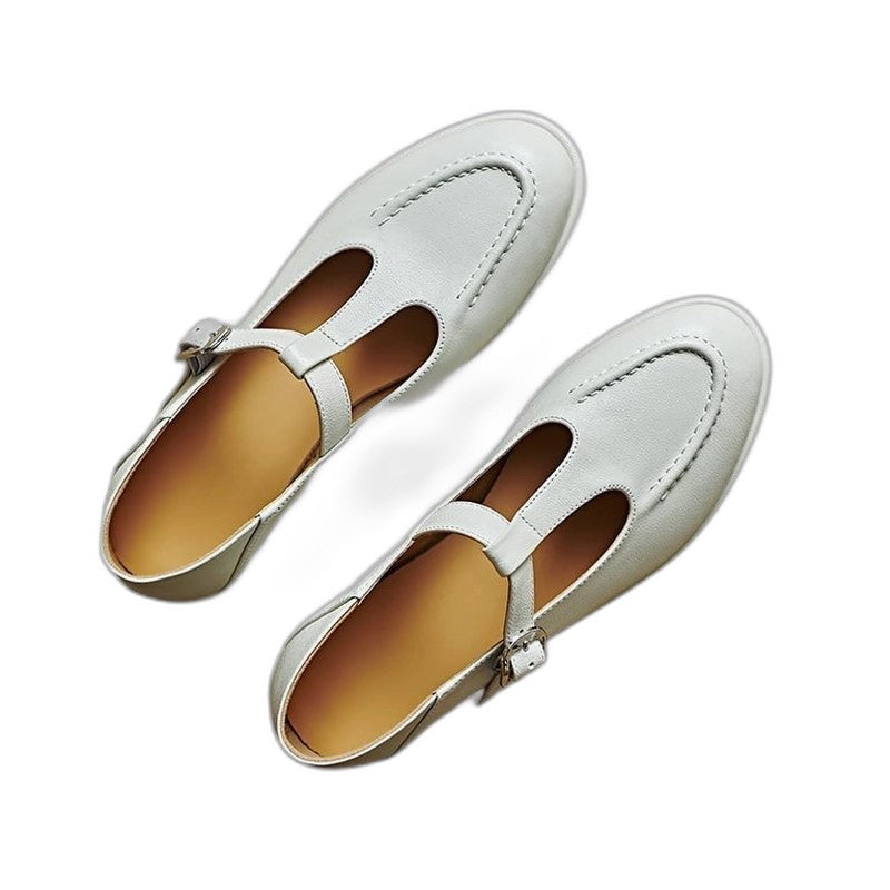 Comfortable Black Leather Mary Jane Shoes for Women with Closed Toe Buckle Casual Style