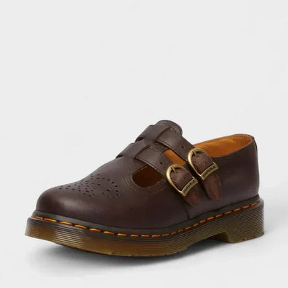 Comfortable Black Leather Mary Jane Shoes for Women with Closed Toe Buckle Casual Style