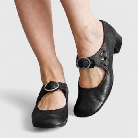 Comfortable Black Leather Mary Jane Shoes for Women with Closed Toe Buckle Casual Style