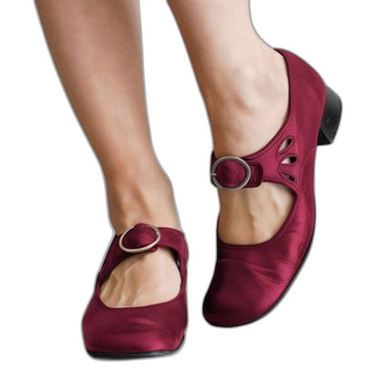 Comfortable Black Leather Mary Jane Shoes for Women with Closed Toe Buckle Casual Style
