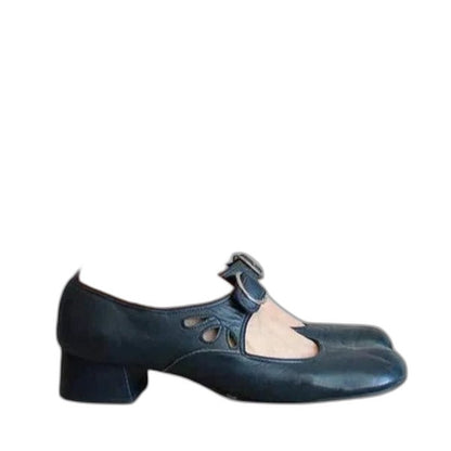 Comfortable Black Leather Mary Jane Shoes for Women with Closed Toe Buckle Casual Style