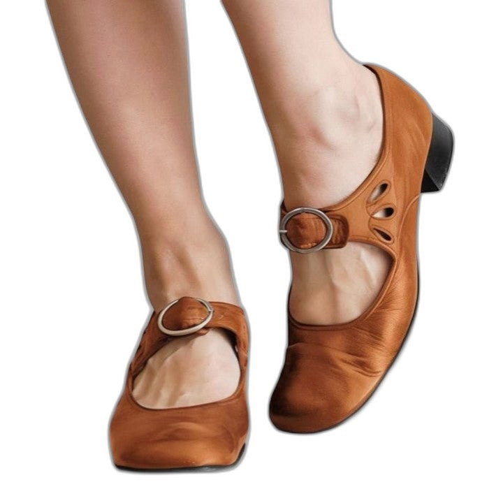Comfortable Black Leather Mary Jane Shoes for Women with Closed Toe Buckle Casual Style