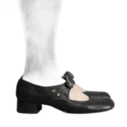 Comfortable Black Leather Mary Jane Shoes for Women with Closed Toe Buckle Casual Style