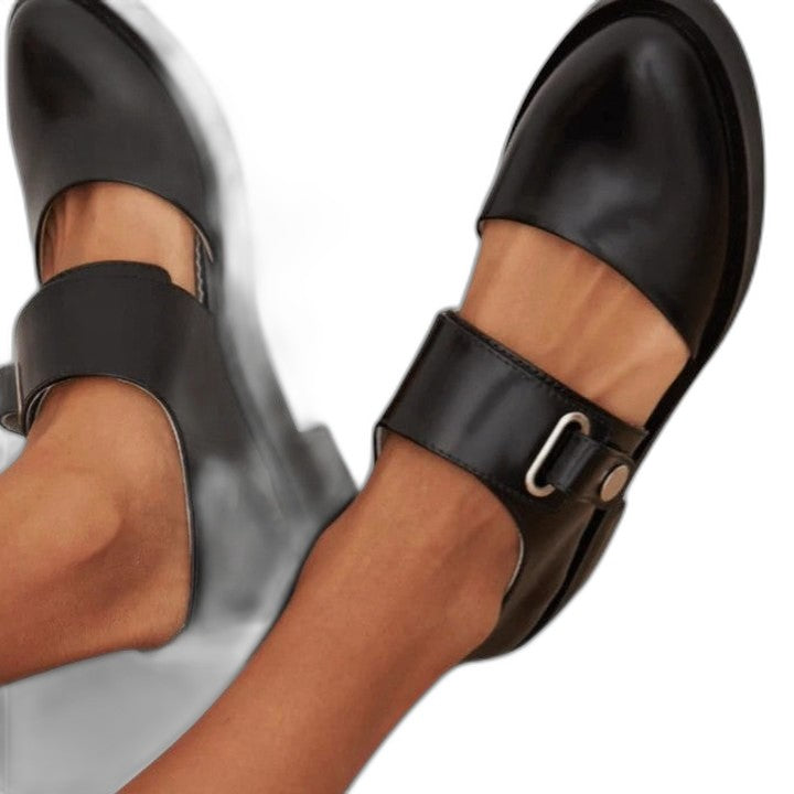 Comfortable Black Leather Mary Jane Shoes for Women with Closed Toe Buckle Casual Style