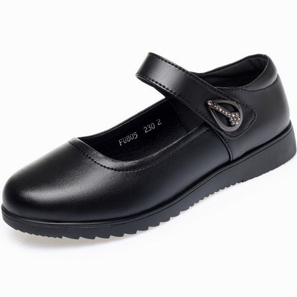 Comfortable Black Leather Mary Jane Shoes for Women with Closed Toe Buckle Casual Style