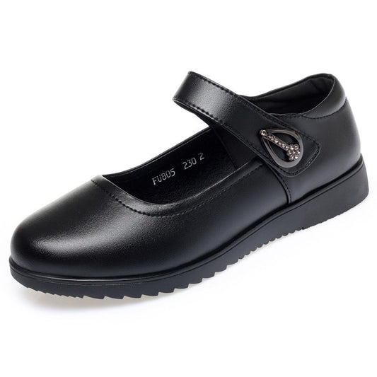 Comfortable Black Leather Mary Jane Shoes for Women with Closed Toe Buckle Casual Style