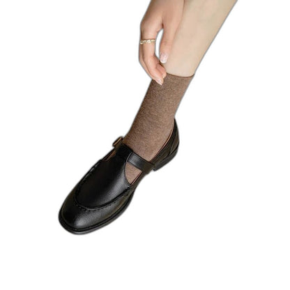 Comfortable Black Leather Mary Jane Shoes for Women with Closed Toe Buckle Casual Style