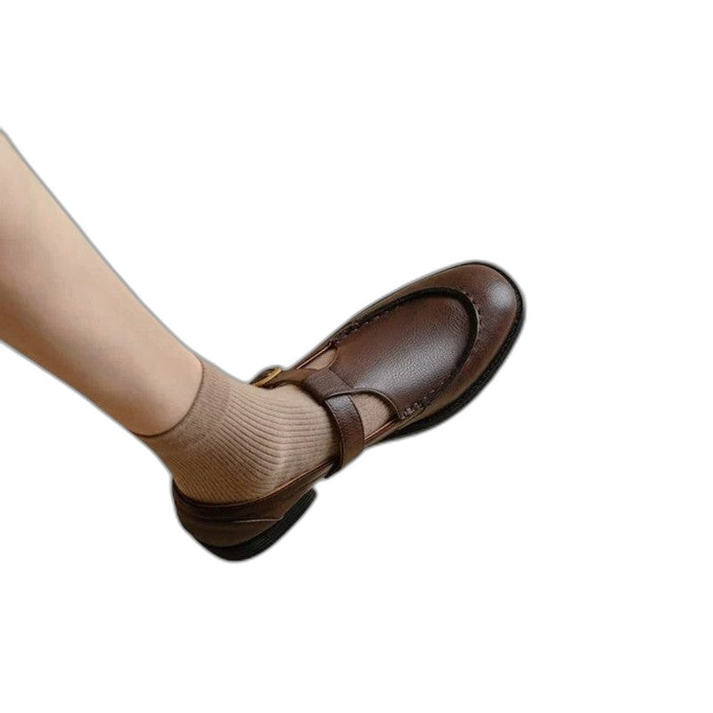 Comfortable Black Leather Mary Jane Shoes for Women with Closed Toe Buckle Casual Style