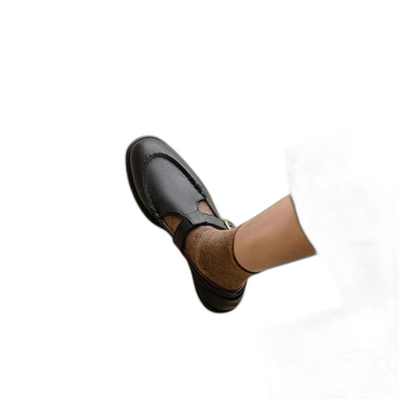 Comfortable Black Leather Mary Jane Shoes for Women with Closed Toe Buckle Casual Style