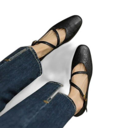 Comfortable Black Leather Mary Jane Shoes for Women with Closed Toe Casual Style