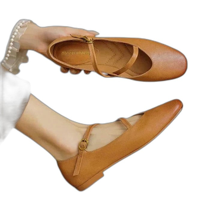 Comfortable Black Leather Mary Jane Shoes for Women with Closed Toe Casual Style