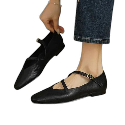 Comfortable Black Leather Mary Jane Shoes for Women with Closed Toe Casual Style