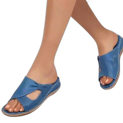 Comfortable Black Leather Mules for Women with Cutout Open Toe Casual Style