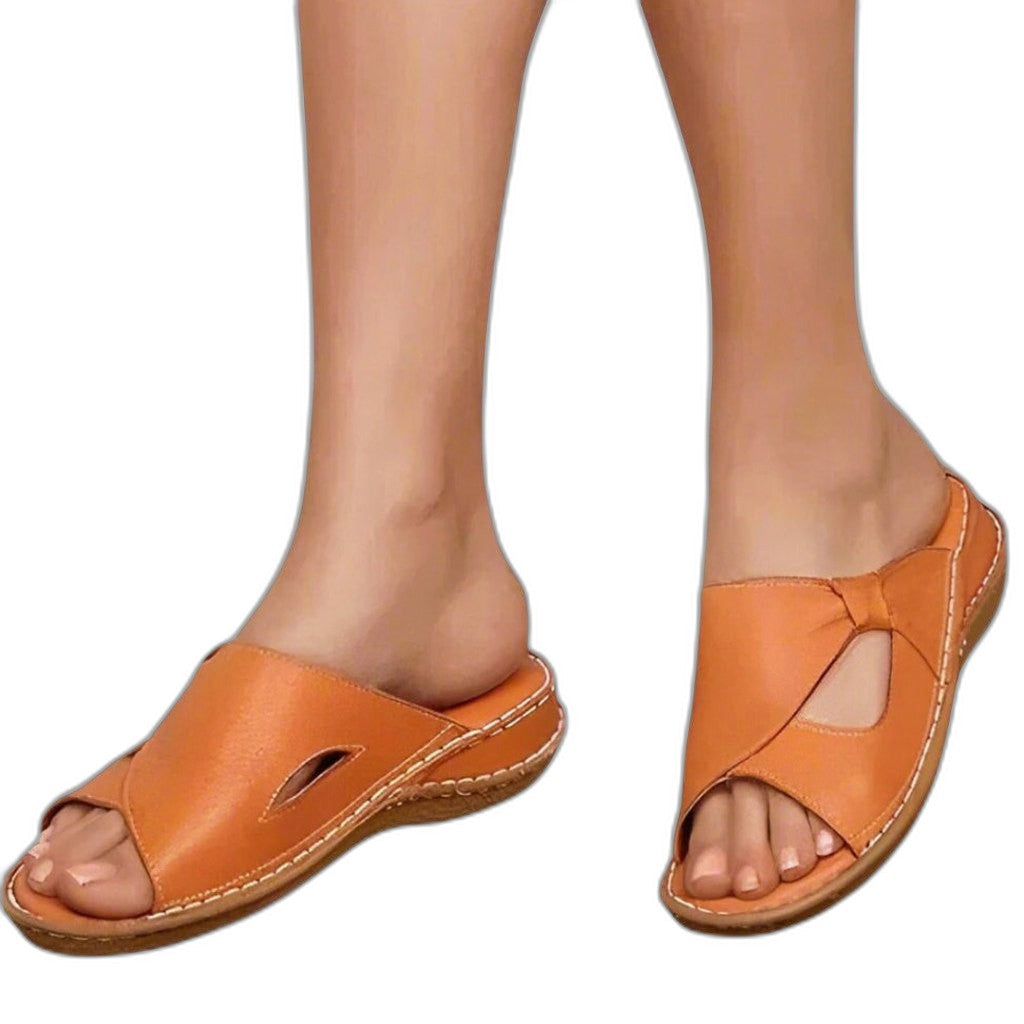 Comfortable Black Leather Mules for Women with Cutout Open Toe Casual Style