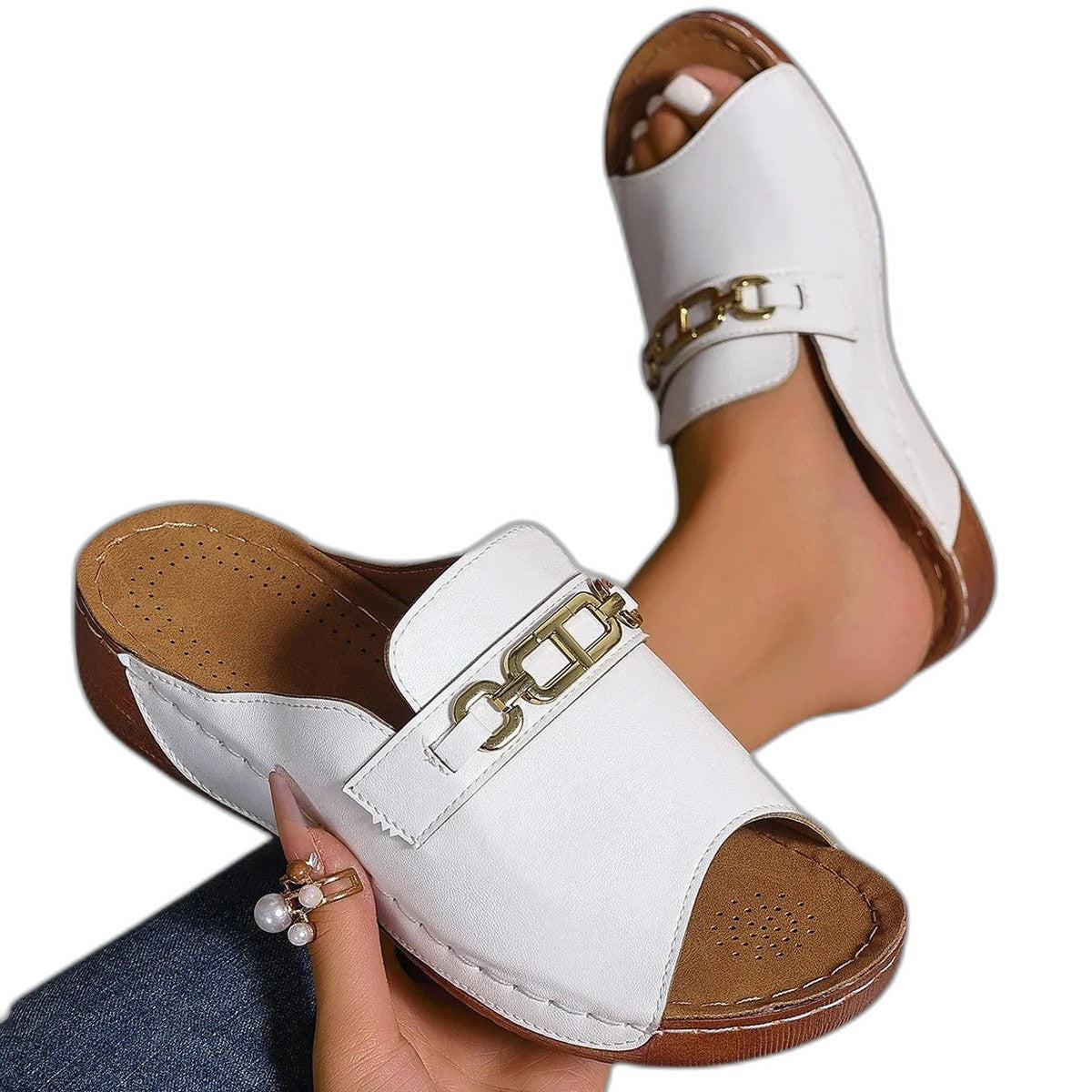 Comfortable Black Leather Mules for Women with Platform Open Toe Buckle Casual Style