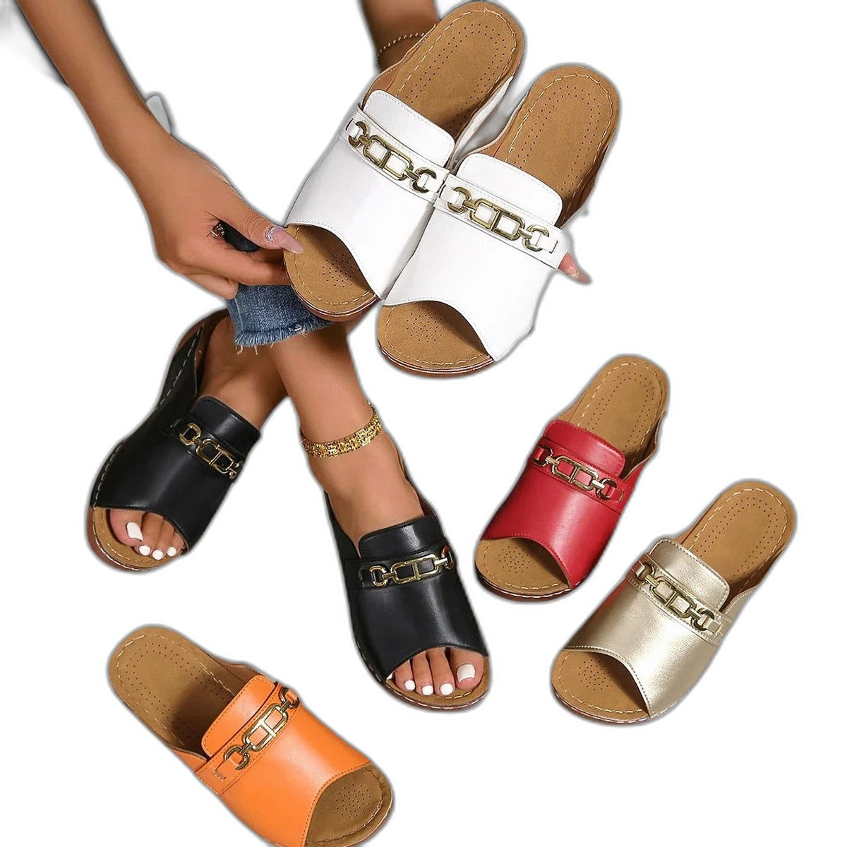 Comfortable Black Leather Mules for Women with Platform Open Toe Buckle Casual Style