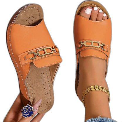 Comfortable Black Leather Mules for Women with Platform Open Toe Buckle Casual Style