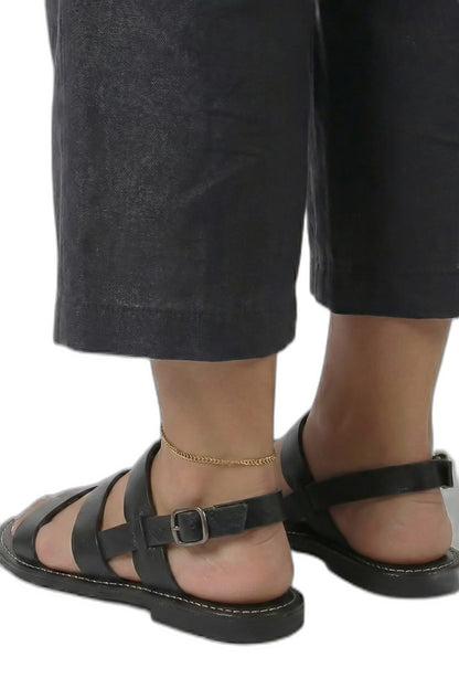 Comfortable Black Leather Sandals for Women with Ankle Strap Open Toe Buckle Casual Style