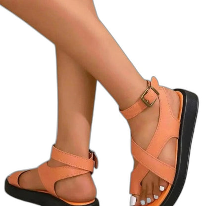 Comfortable Black Leather Sandals for Women with Ankle Strap Open Toe Buckle Casual Style
