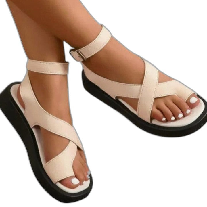 Comfortable Black Leather Sandals for Women with Ankle Strap Open Toe Buckle Casual Style