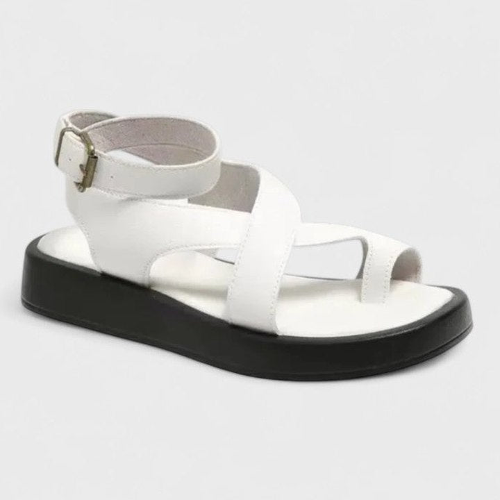 Comfortable Black Leather Sandals for Women with Ankle Strap Open Toe Buckle Casual Style