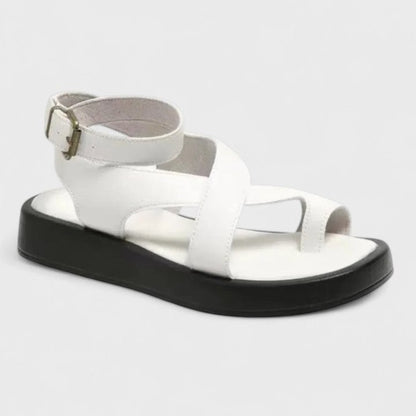 Comfortable Black Leather Sandals for Women with Ankle Strap Open Toe Buckle Casual Style