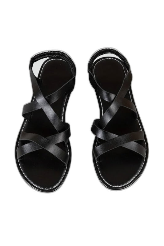Comfortable Black Leather Sandals for Women with Ankle Strap Open Toe Casual Style