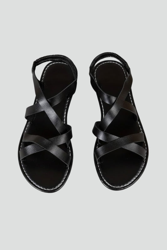 Comfortable Black Leather Sandals for Women with Ankle Strap Open Toe Casual Style