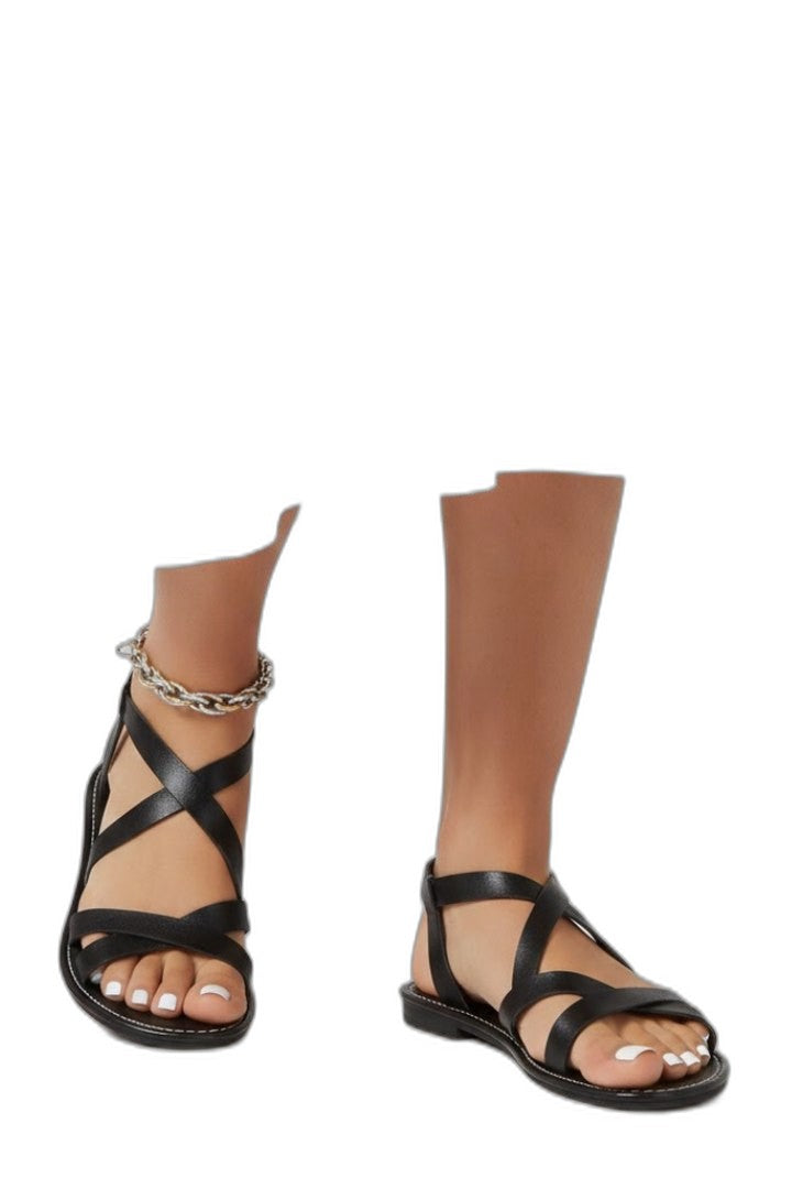 Comfortable Black Leather Sandals for Women with Ankle Strap Open Toe Casual Style