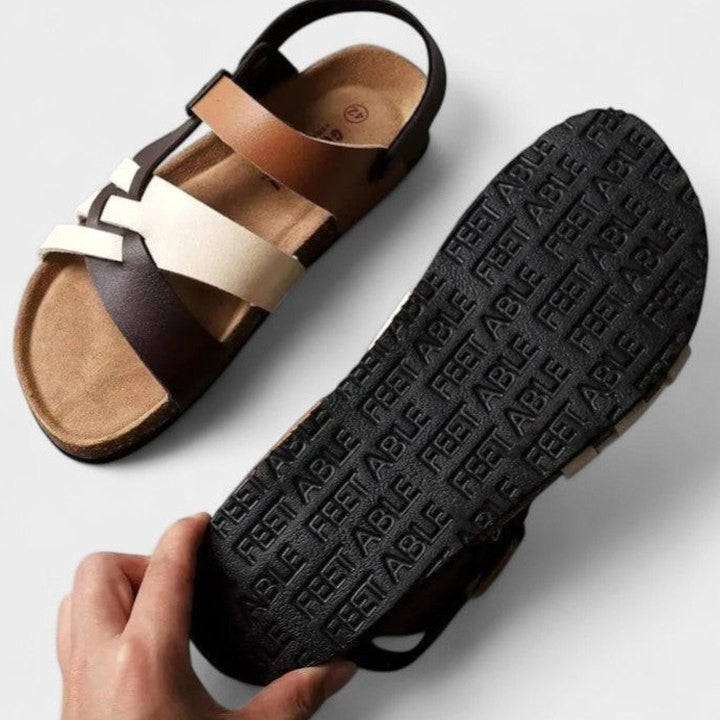 Comfortable Black Leather Sandals for Women with Ankle Strap Slingback Open Toe Buckle Casual Style