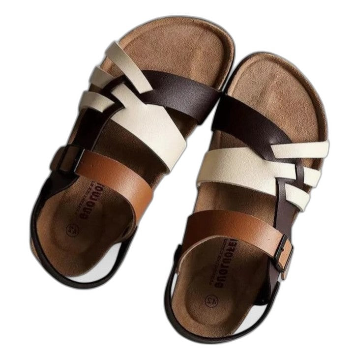 Comfortable Black Leather Sandals for Women with Ankle Strap Slingback Open Toe Buckle Casual Style