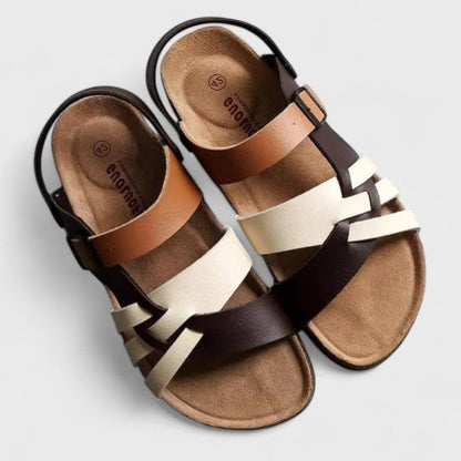Comfortable Black Leather Sandals for Women with Ankle Strap Slingback Open Toe Buckle Casual Style