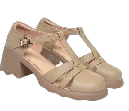 Comfortable Black Leather Sandals for Women with Block Heel Ankle Strap Closed Toe Buckle Casual Style