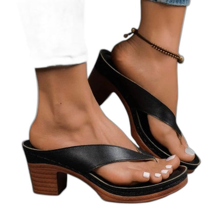 Comfortable Black Leather Sandals for Women with Block Heel Ankle Strap Open Toe Casual Style