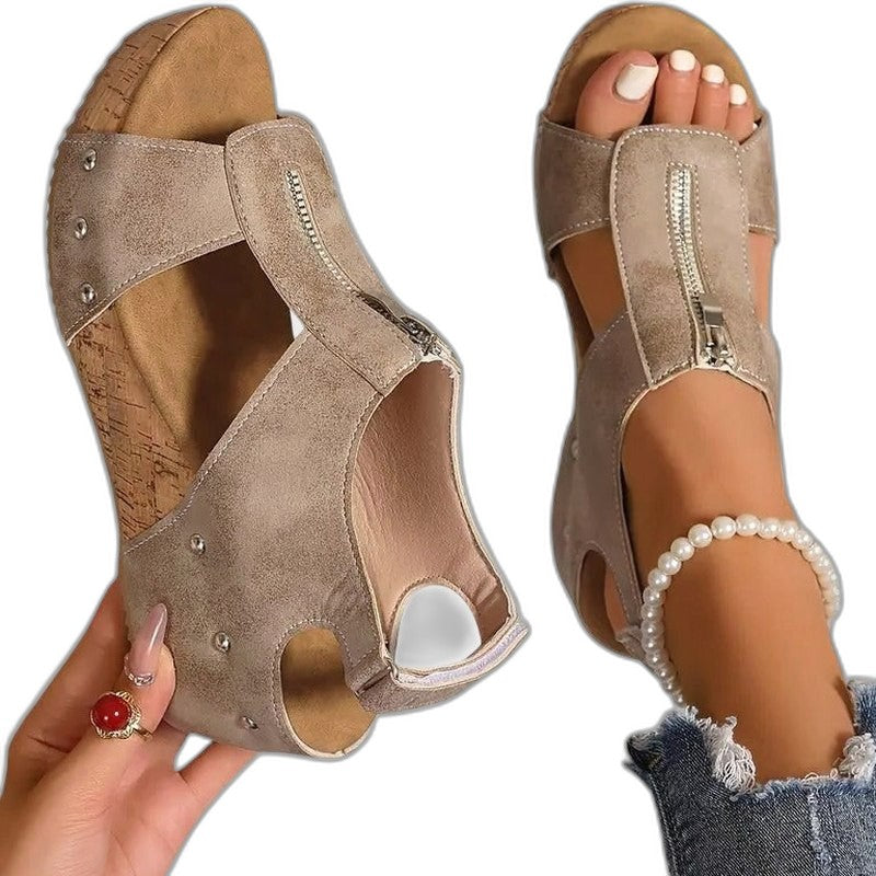 Comfortable Black Leather Sandals for Women with Cutout Closed Toe Buckle Casual Style