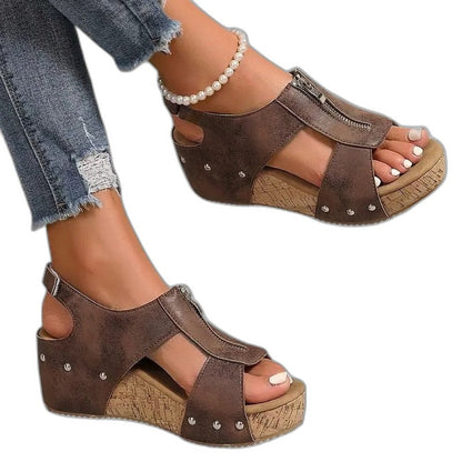 Comfortable Black Leather Sandals for Women with Cutout Closed Toe Buckle Casual Style