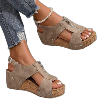 Comfortable Black Leather Sandals for Women with Cutout Closed Toe Buckle Casual Style