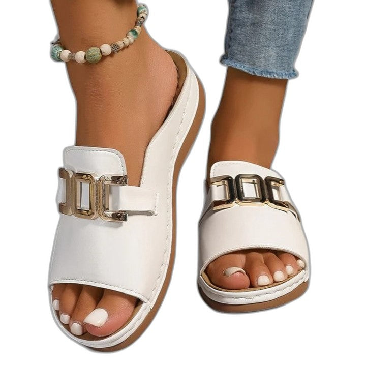 Comfortable Black Leather Sandals for Women with Open Toe Buckle Casual Style