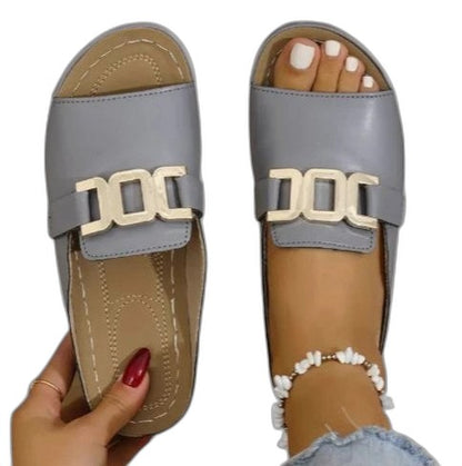 Comfortable Black Leather Sandals for Women with Open Toe Buckle Casual Style