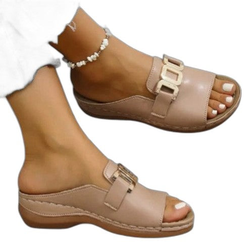 Comfortable Black Leather Sandals for Women with Open Toe Buckle Casual Style