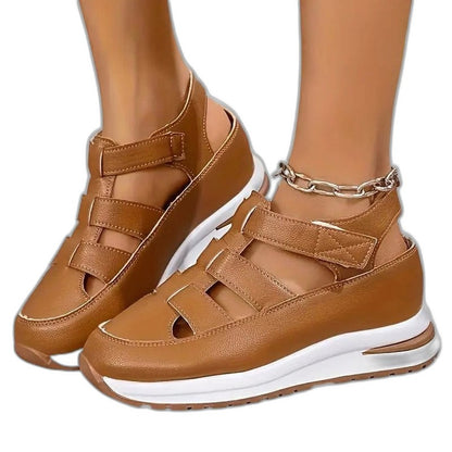 Comfortable Black Leather Sandals for Women with Platform Ankle Strap Open Toe Casual Style