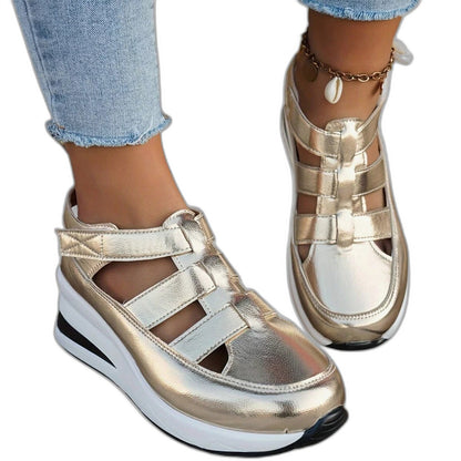 Comfortable Black Leather Sandals for Women with Platform Ankle Strap Open Toe Casual Style