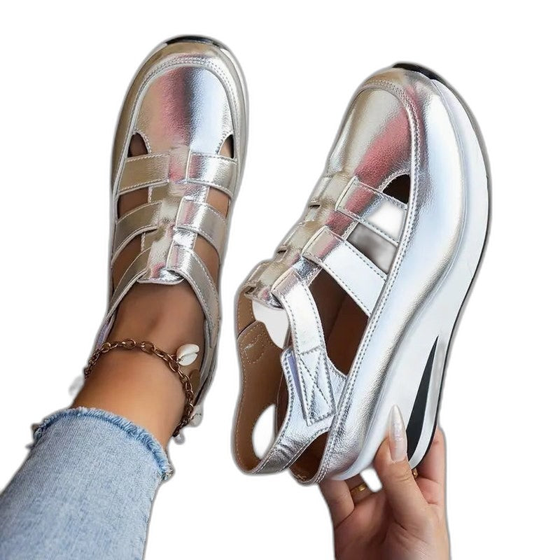 Comfortable Black Leather Sandals for Women with Platform Ankle Strap Open Toe Casual Style