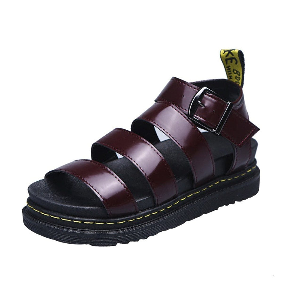 Comfortable Black Leather Sandals for Women with Platform Ankle Strap Open Toe Strappy Casual Style