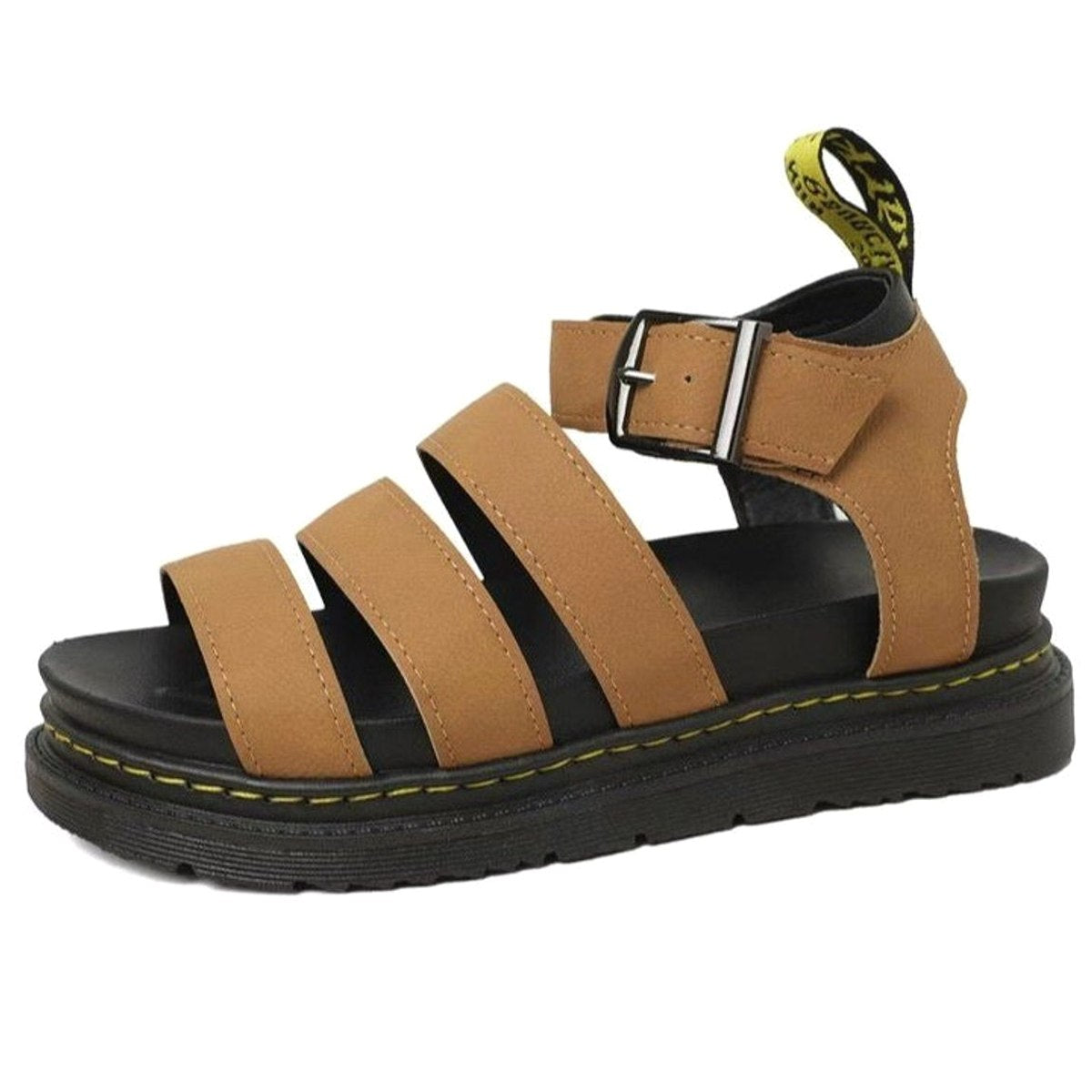 Comfortable Black Leather Sandals for Women with Platform Ankle Strap Open Toe Strappy Casual Style