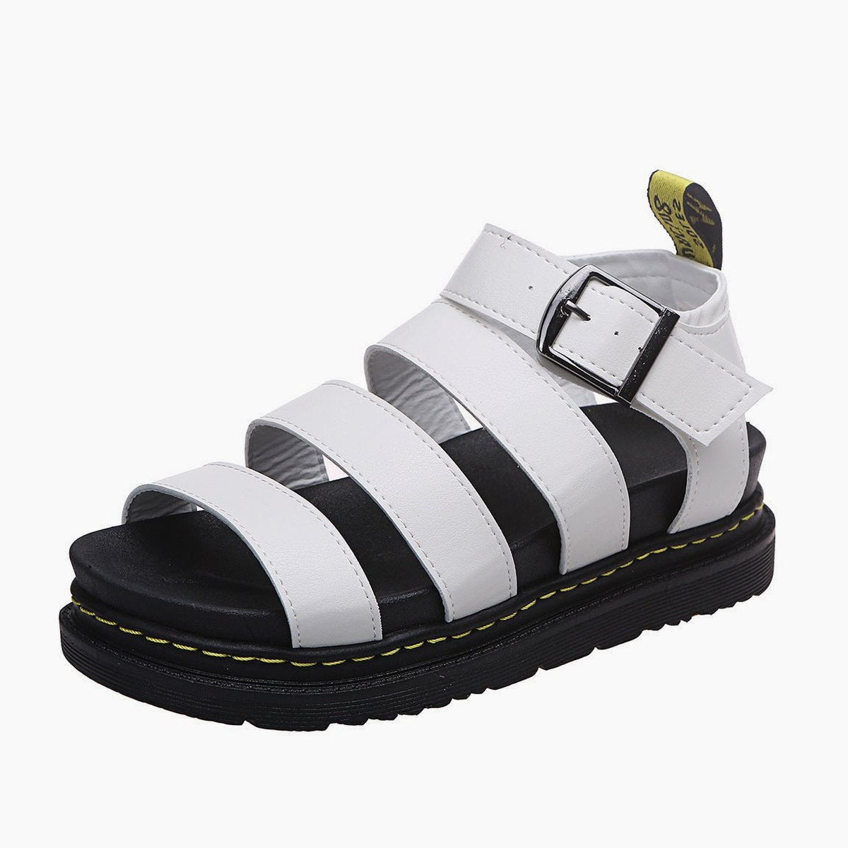 Comfortable Black Leather Sandals for Women with Platform Ankle Strap Open Toe Strappy Casual Style