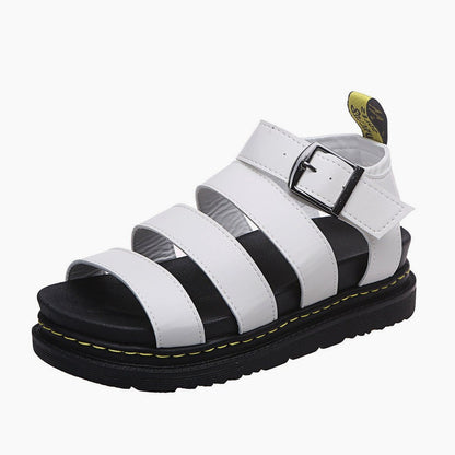 Comfortable Black Leather Sandals for Women with Platform Ankle Strap Open Toe Strappy Casual Style