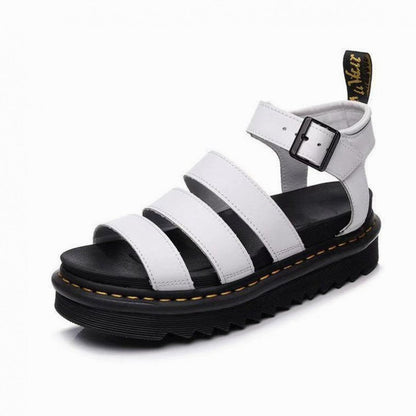 Comfortable Black Leather Sandals for Women with Platform Ankle Strap Open Toe Strappy Casual Style